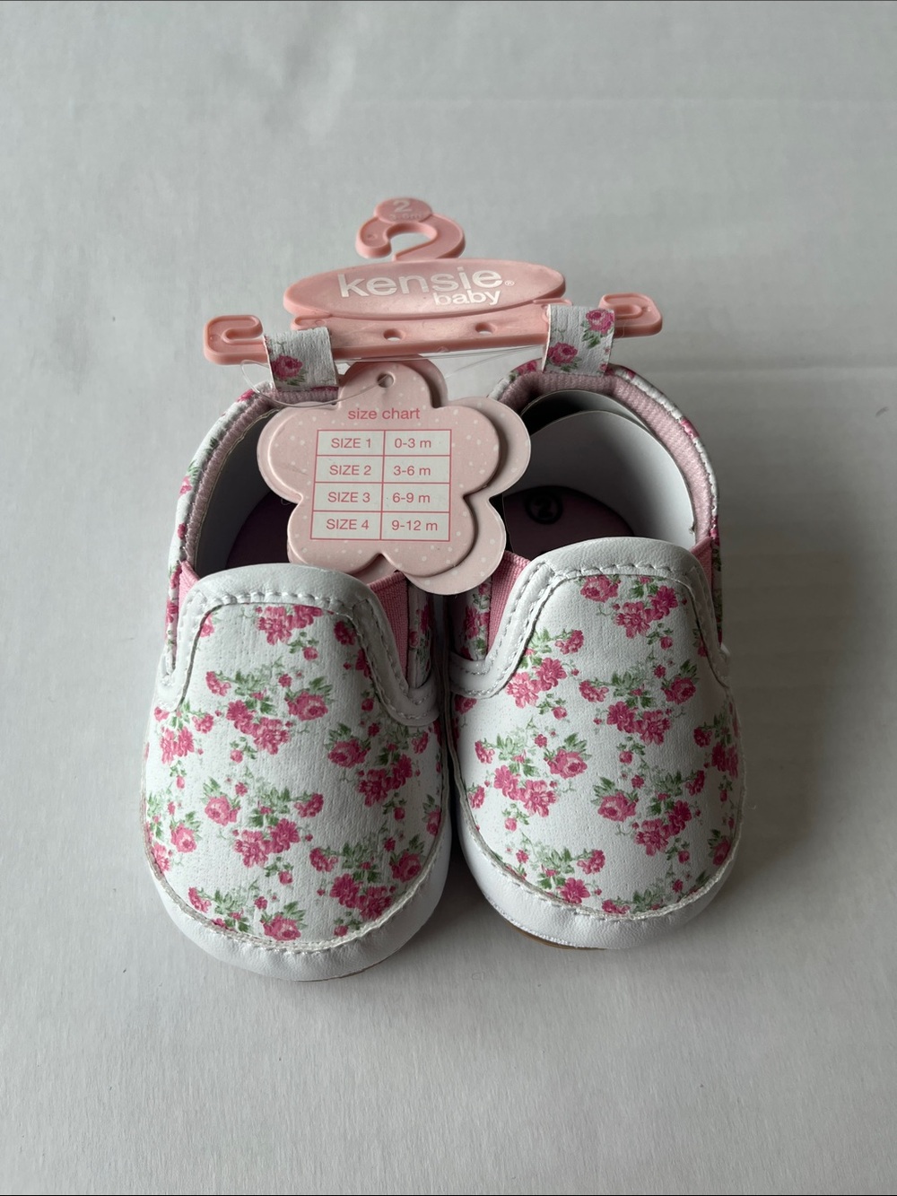 Kensie Girl White Slip-On Baby Shoes with Pink Floral Print